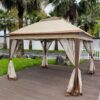 Outdoor Pop Up Gazebo Canopy 11 X 11 Ft With 2 Tier Soft Top And Removable Zipper Netting - Coffee - Image 13