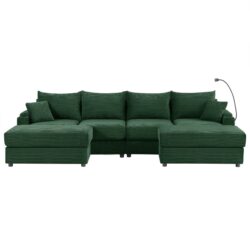 Modern Style 4 Seater Sofa Sectional Sofa Couch With Storage Space, Two Movable Ottomans, Two USB Ports, Two Cup Holders, A Phone Holder For Living Room - Green
