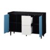 Modern Sideboard Buffet Cabinet With Doors And Unique Panel Styling - Black / Blue - Image 20