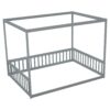 Full Size Canopy Frame Floor Bed With Fence, Guardrails - Gray - Image 18