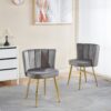 Modern Dining Chair (Set of 2) With Golden Iron Legs, Velvet Backrest, Comfortable For Dining And Living Room - Gray - Image 3