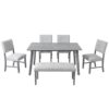 6 Pieces Dining Room Table Set, Rustic Farmhouse Dining Room Rectangular Table With 4 Upholstered Chairs And Bench, Solid Wood Kitchen Dining Table Set For 6 Persons - Gray - Image 12