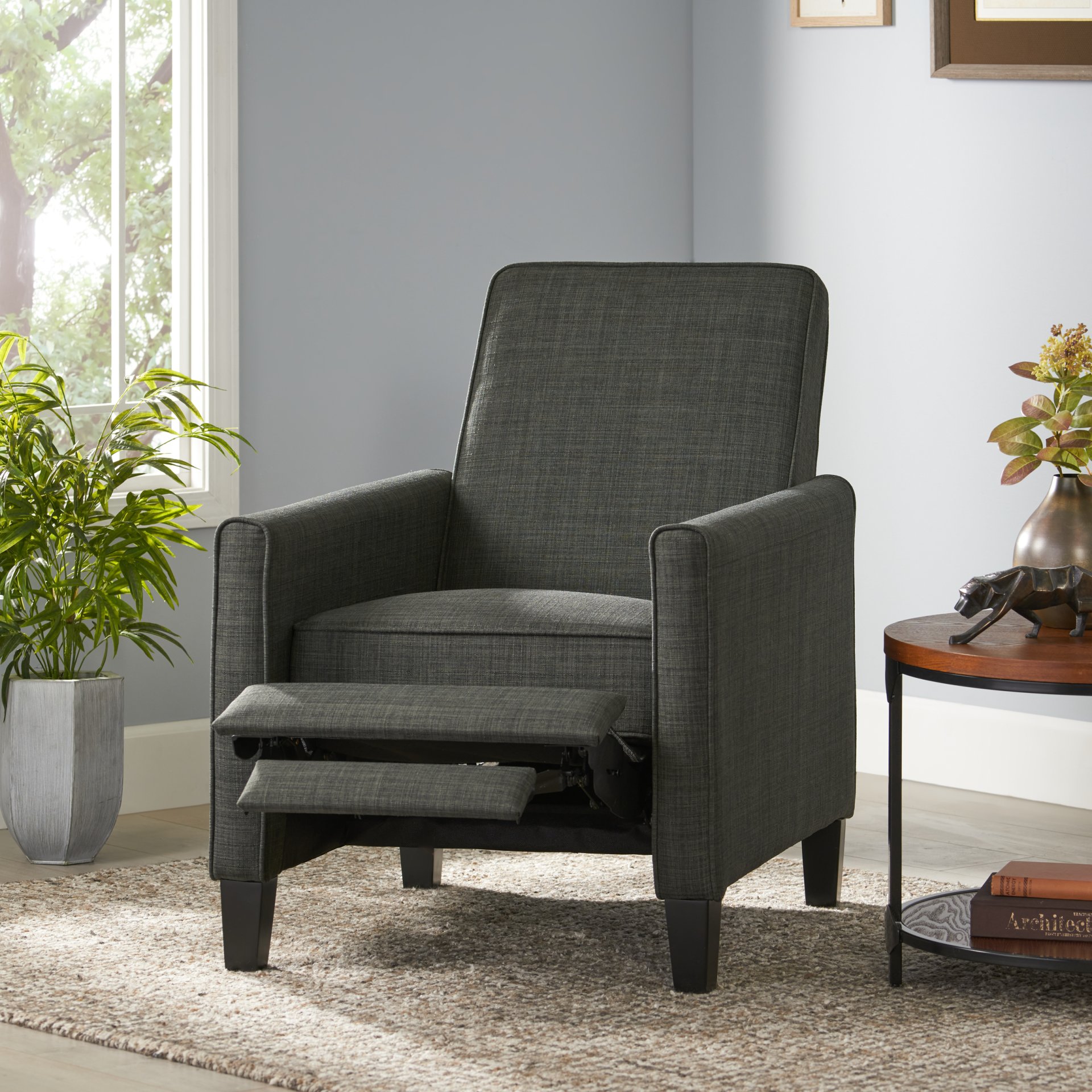 Linen Push Back Chair For Elegant Home - Dark Gray - Image 5