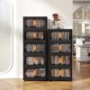Folding Storage Cabinet 5 Tier Wide Plastic With Magnetic Doors And Wheels - Black - Image 5