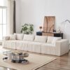Corduroy Modular L Shaped Sectional Sofa, Luxury Floor Couch Set, 4 Piece Free Combination - Beige - Image 8