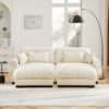 Over Size Modern Velvet 2 Seater Sofa With Ottoman And Round Bolster Armrests - Cream - Image 11