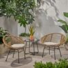 Cordella - Outdoor Woven Wicker Chairs With Cushions, (Set of 2) - Brown / Beige - Image 2