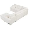 Sectional Sofa Pull-Out Sofa Bed Sleeper With A Storage Ottoman, Three Pillows And Charging Devices For Living Room - Cream - Image 21