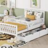 Twin Size Platform Bed With Guardrails On Both Sides And 2 Storage Drawers - White - Image 13