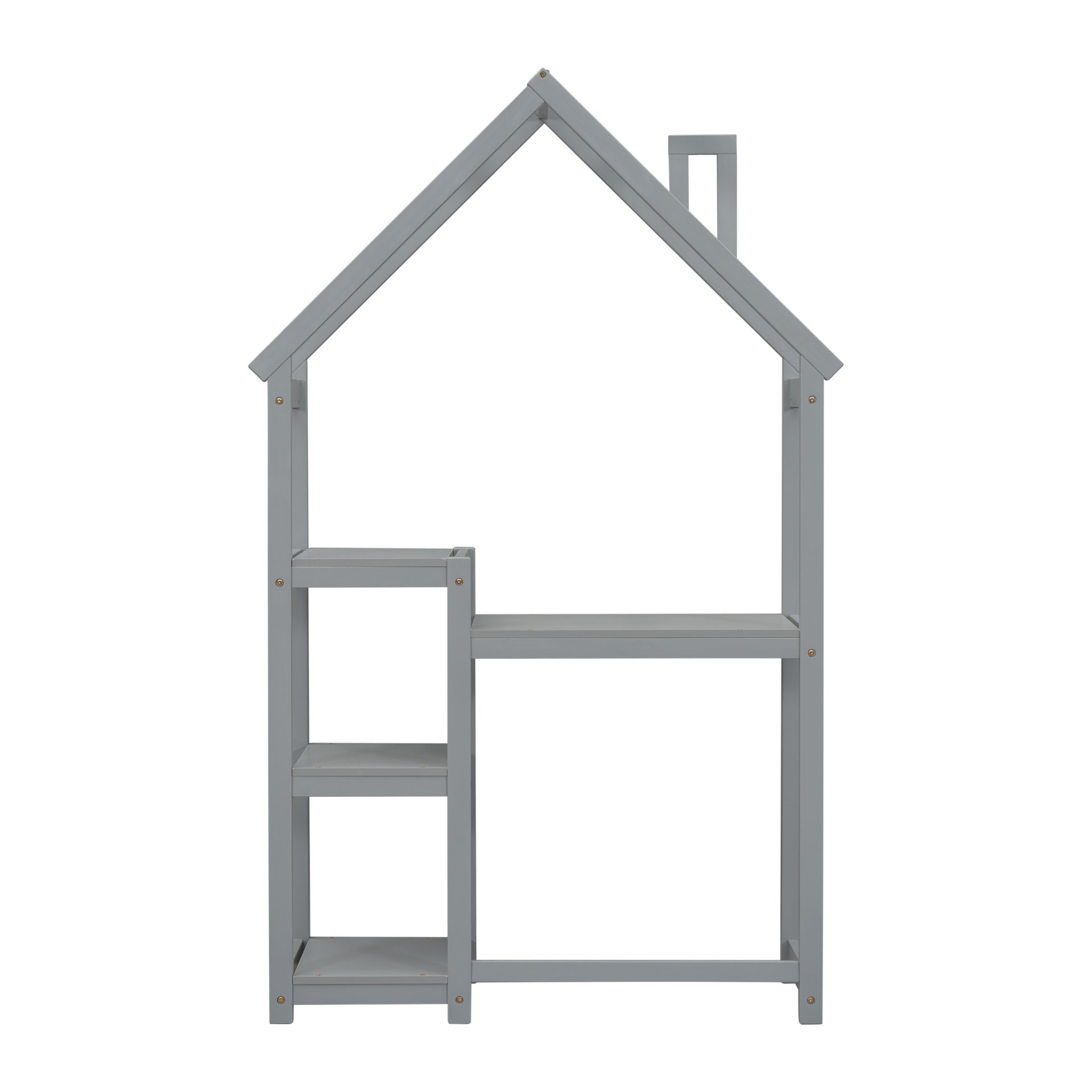 House-Shaped Wooden Writing Desk, Kids Study Table, Bookshelf & Toy Storage - Gray - Image 13