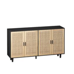 Elegant And Functional 4 Door Rattan Decorative Storage Cabinet For Bedroom, Living Room - Black