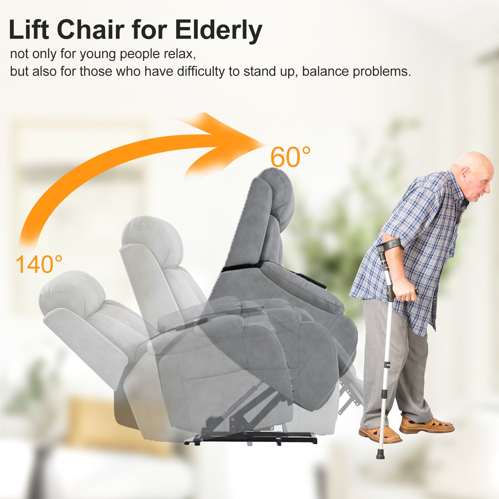 35.4" Electric Power Lift Recliner Chair, Fabric Recliner Chair, Home Theater Seating, Living Room Chair, Side Pocket, Remote Control - Light Gray - Image 7