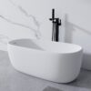 Freestanding Bathtub Resin Stone Soaking Bathtub Solid Surface Modern Tubs With Overflow And Pop-Up Drain - Matte White - Image 2