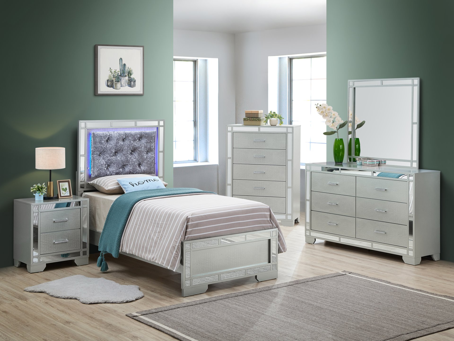 Madison - Twin Bed - Silver Champagne - Image 2