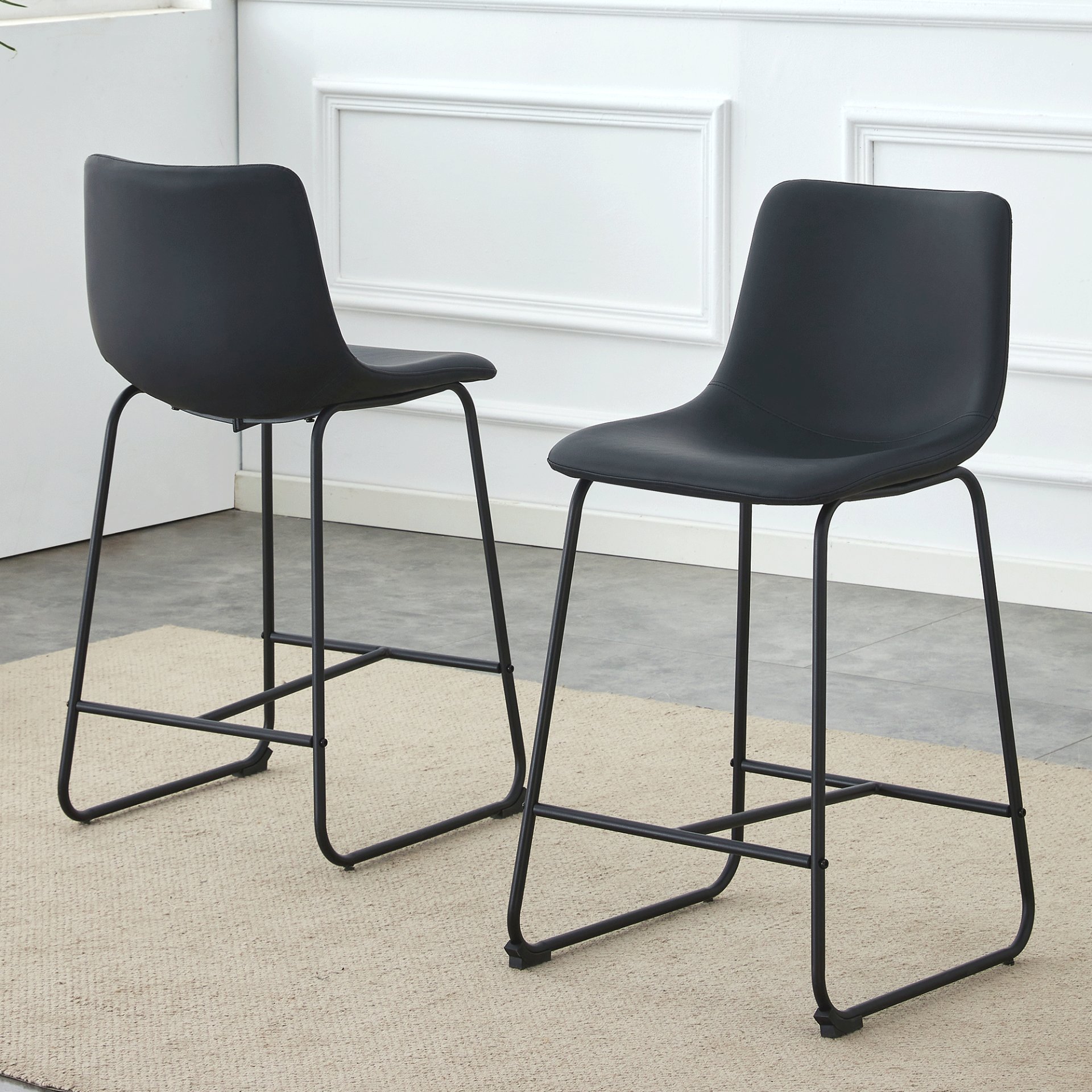 (Set of 2) Modern Minimalist Style Material Bar Stools, Suitable For Kitchen, Bar And Modern Home Design - Black - Image 4