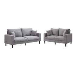 Modern Upholstered 2 Piece Sofa Set With 3 Seater And 2 Seater For Living Room - Light Gray
