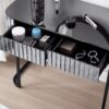 Mirrored Makeup Vanity Table With Stainless Steel Base, Mirrored Console Dressing Table With 2 Drawers, Versatile Desk For Bedroom And Office - Gray - Image 7