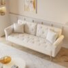 Luxurious Velvet Sofa Bed With Nail Head Trim And Matching Pillow - Beige - Image 5
