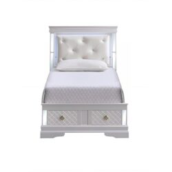Verona - Twin Bed With Upholstered Headboard, LED Accent Lighting, 2 Drawers, Mattress Not Included - White