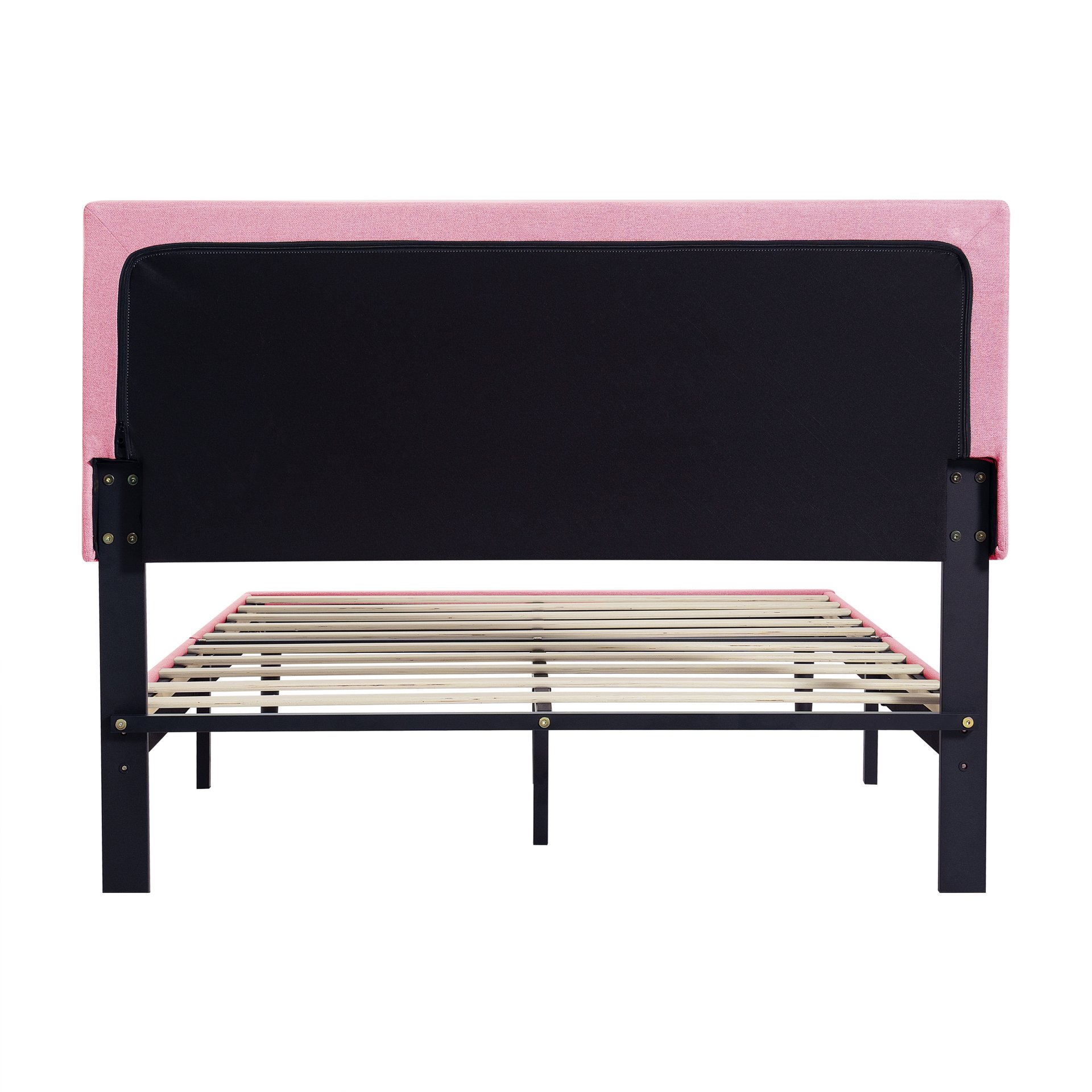 Modern Upholstered Queen Size Platform Bed Frame With Button Tufted Linen Headboard - Pink - Image 8