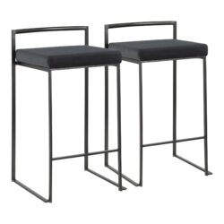 Fuji - Contemporary Stackable Counter Stool (Set of 2) - Black - Velvet