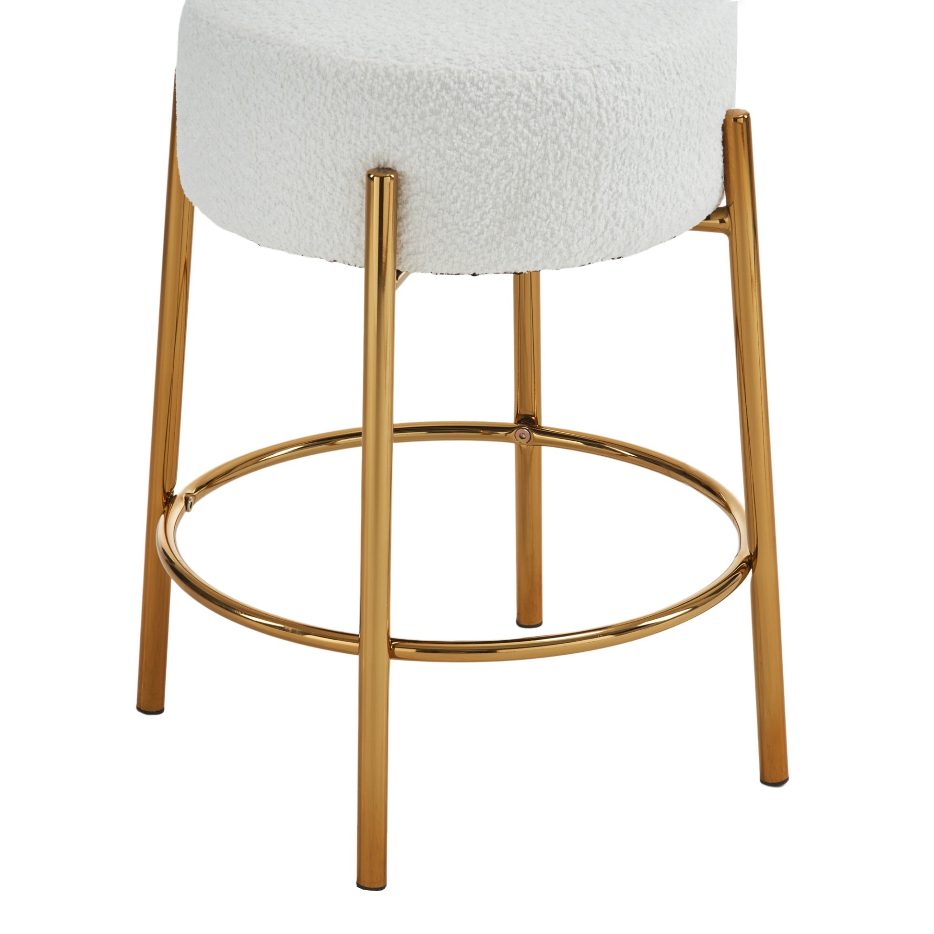 Round Bar Stools (Set of 2), Contemporary Upholstered Dining Stools For Kitchens, Coffee Shops And Bar Stores - White / Gold - Image 12