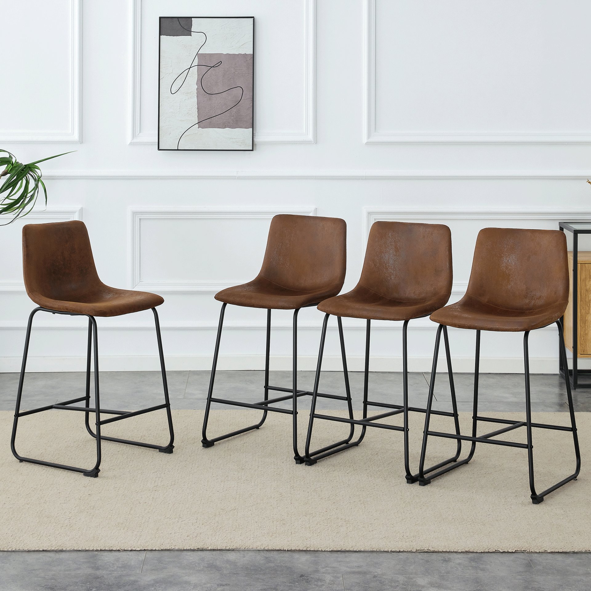 (Set of 2) Retro Bar Chairs, Comfortable Stools Suitable For Industrial And Vintage Style Settings - Brown - Image 6