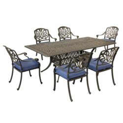Rectangular 6 Person 84.25" Long Dining Set With Cushions - Gray / Navy