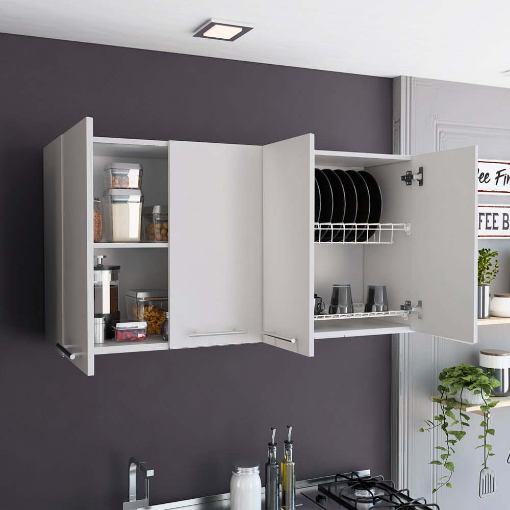 Wall Cabinet Four Doors, With Two Internal Shelves And Internal Plate And Glass Organizer - White - Image 3