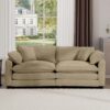 Modern Fabric Living Room Sofa With 4 Pillows Corduroy Upholstered Large Deep Seating Loveseat - Tan - Image 4