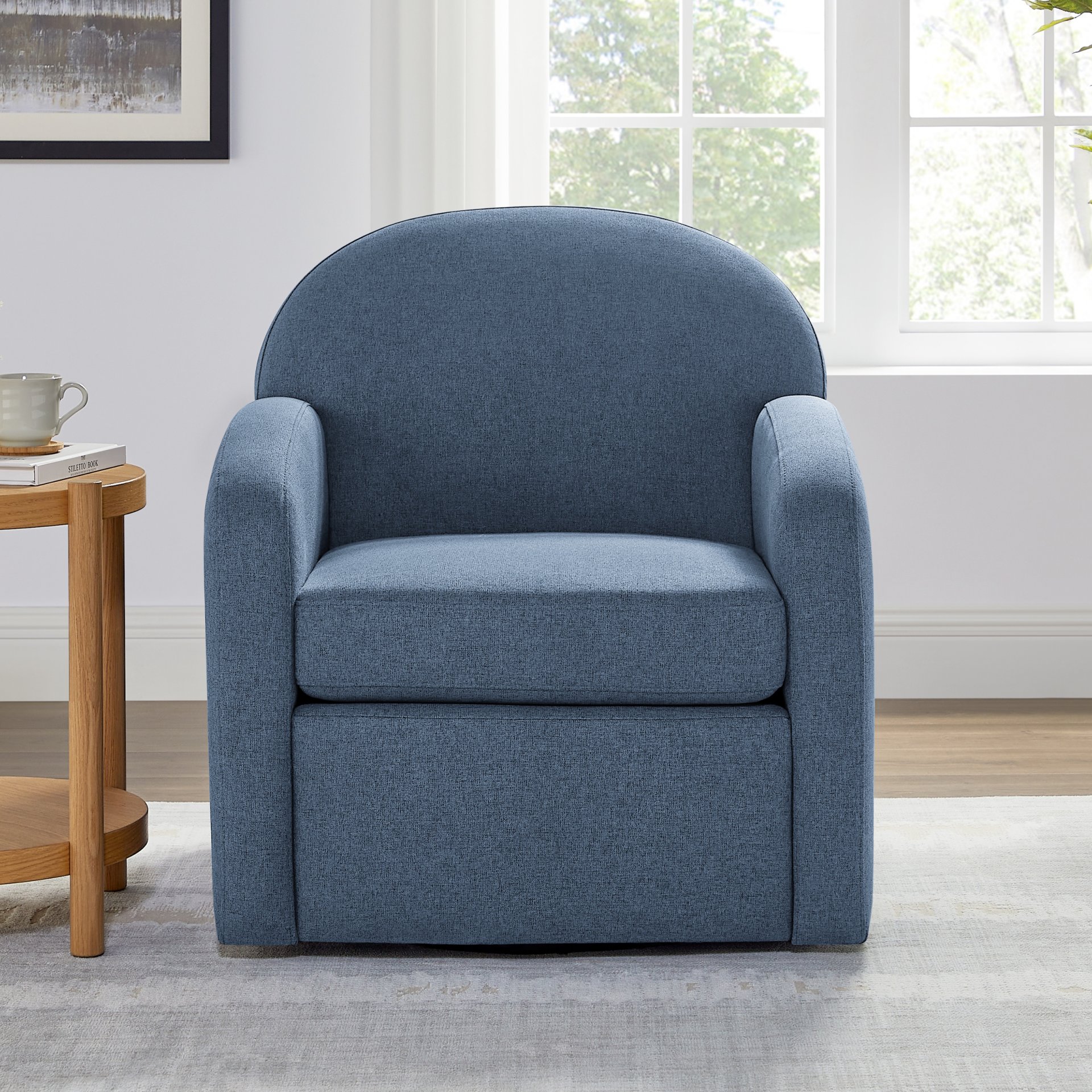 Eddie - Modern Swivel Chair With 360 Degree Functionality In Hemp Like Fabric - Blue - Image 2