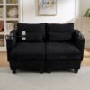 Convertible Chaise Lounge Loveseat Sofa Bed With USB Ports, Cup Holders, Phone Holder & Storage - Black - Image 6