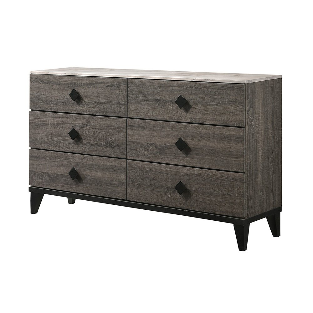 Avantika - Faux Marble Top Rustic Dresser - Gray / Marble / Oak - Image 3