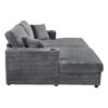 Oversized Loveseat Chaise Lounge Sectional Sofa Bed Corduroy Sleeper Sofa With 2 USB Ports, 2 Cup Holders And 2 Throw Pillows For Living Room And Bedroom - Dark Gray - Image 14