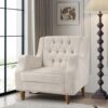 Accent Chair, Living Room Chair, Footrest Chair Set With Vintage Brass Studs, Button Tufted Upholstered Armchair For Living Room, Comfy Reading Chair For Bedroom, Reception Room - Beige - Image 23