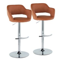 Margarite - Contemporary Ajustable Barstool With Swivel With Rounded T Footrest (Set of 2) - Chrome / Brown