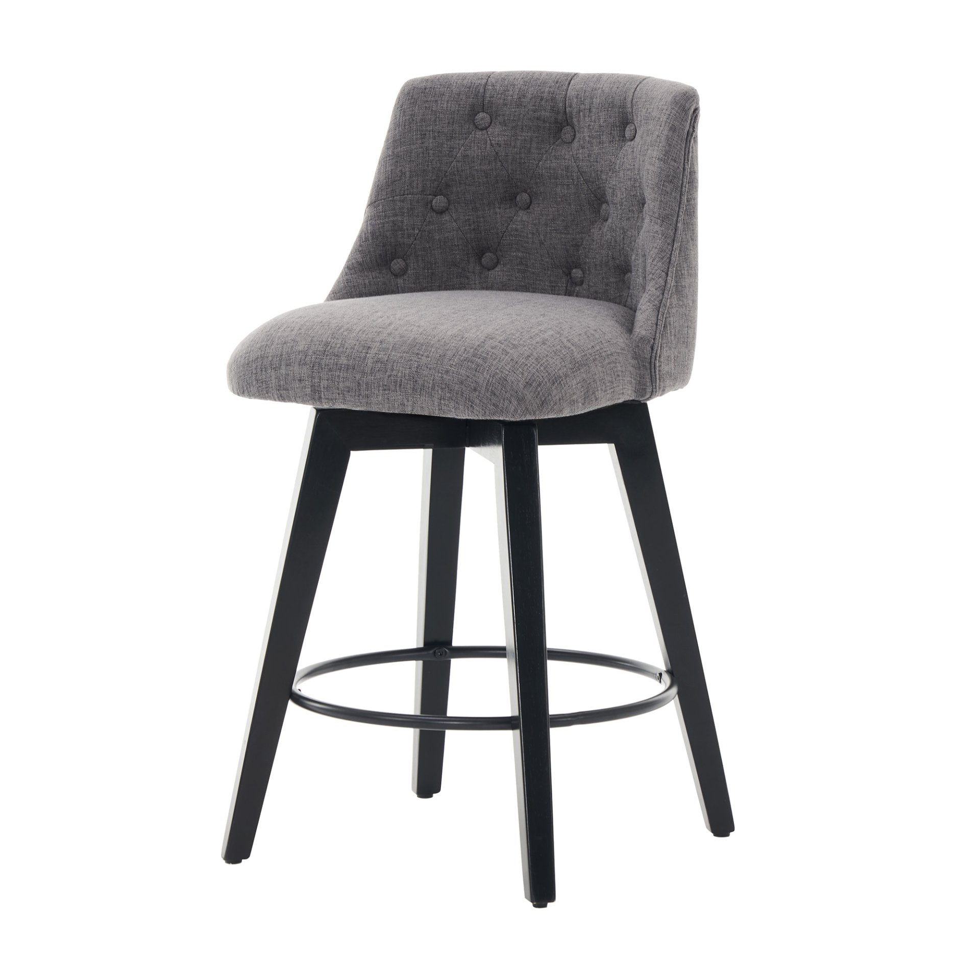 Swivel Bar Stools (Set of 2) Modern Counter Height Stools With Linen Upholstery & Button Tufted Back For Kitchen Island, Breakfast Bar Or Home Pub - Dark Gray - Image 11