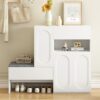 Elegant 2 In 1 Shoe Cabinets With Soft Cushion Versatile Shoe Rack Organizer With Adjustable Shelves For Hallway, Living Room - White - Image 4
