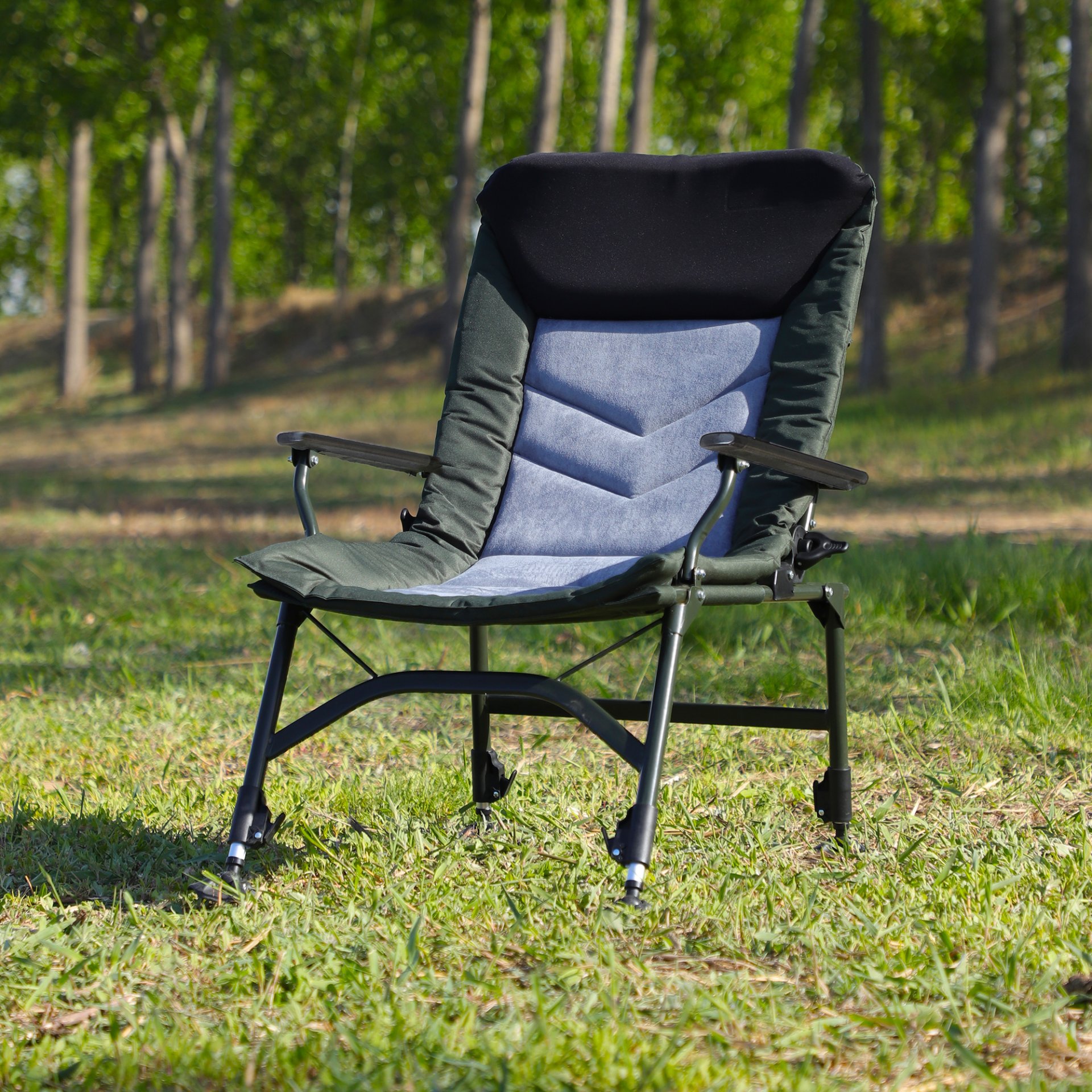 Camping Lounge Chair, Portable Folding Reclining Camping Chair With Adjustable Backrest For Indoor And Outdoor Camping Beach Hiking Fishing - Green / Black - Image 5