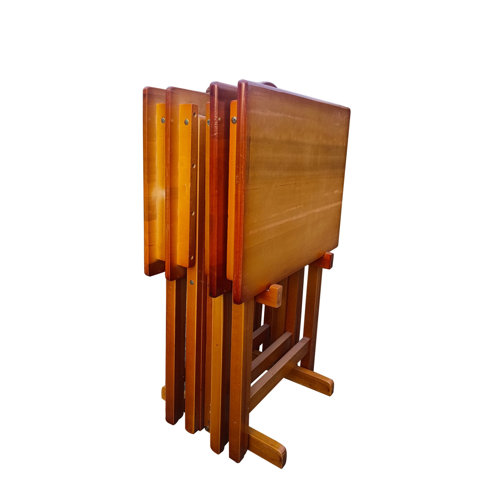 Folding Trays With Storage Rack Snack Table (Set of 4) - Honey - Image 8