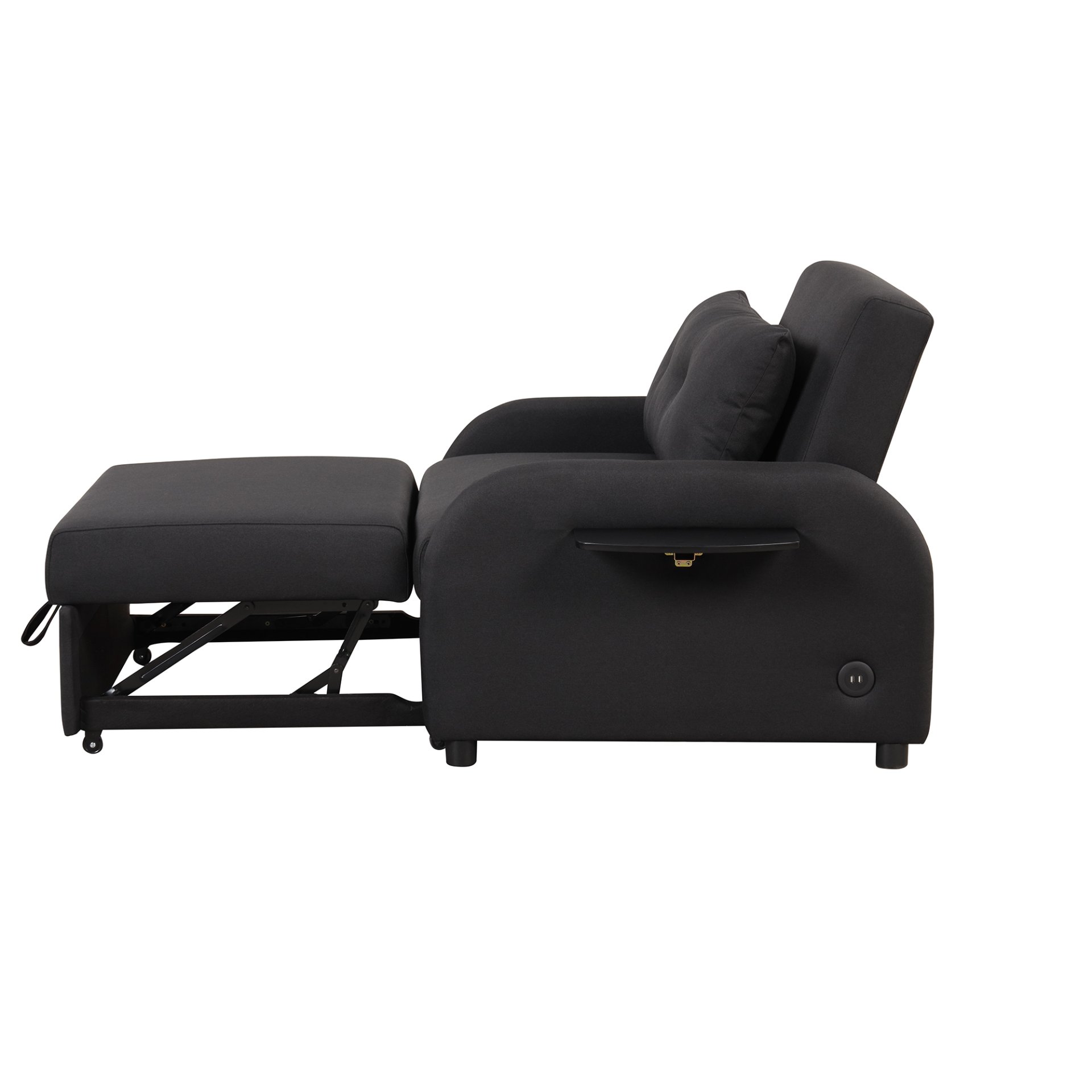 3 In 1 Pull Out Sofa Sleeper With Wing Table And USB Charge - Black - Image 13