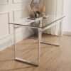 Modern Minimalist Rectangular Glass Dining Table For 4 - 6 With Tempered Glass Top - Transparent - Image 4