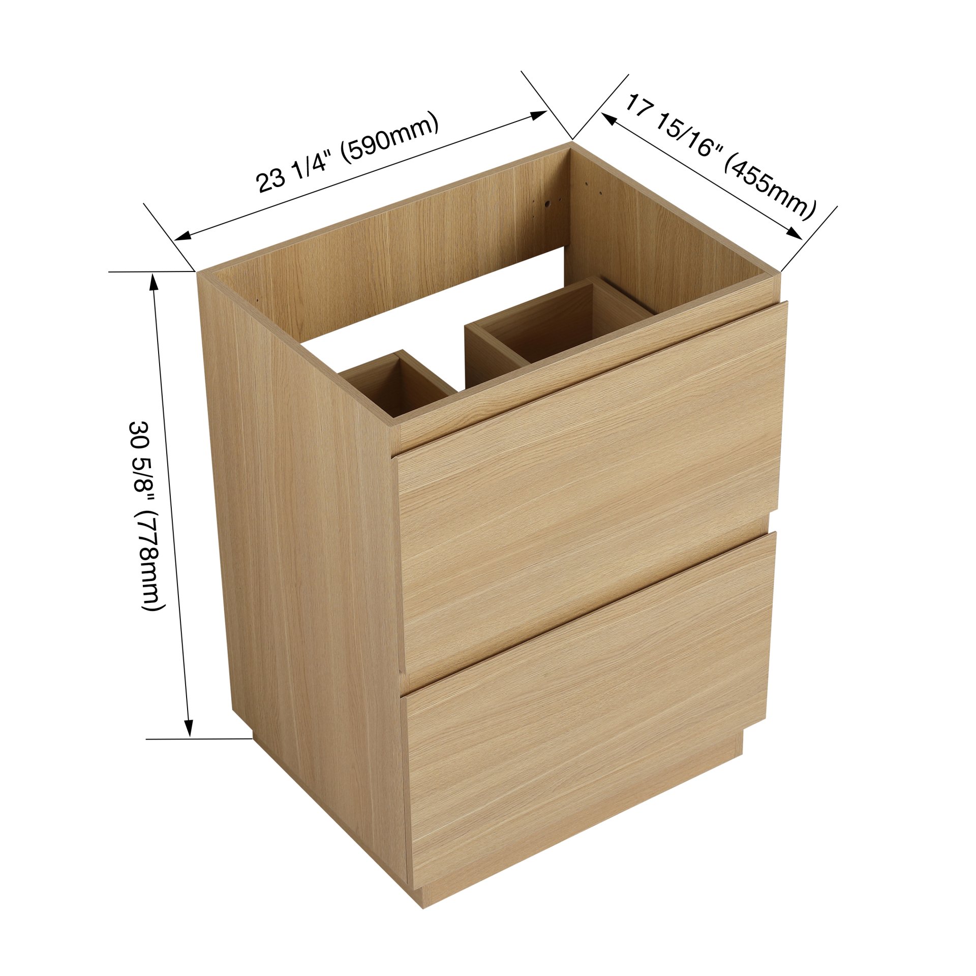 Classic Style Bathroom Vanity With Double Drawer, Freestanding Cabinet - Oak - Image 3