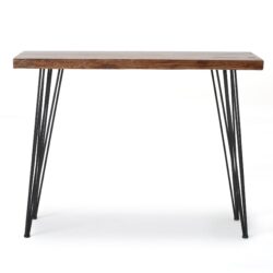 Modern Industrial Breakfast Bar Table, Metal Hairpin Legs & Wood Veneer Top - Natural