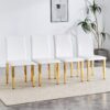 (Set of 4) Backrest Chairs With Gold Metal Legs A Perfect Match, Suitable For Minimalist And Contemporary Home Decor Styles - White / Gold - Image 2