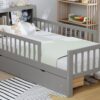 Twin Size Bed With Headboard Storage Rack, 2 Under Bed Drawers, 3 - Side Guardrails For Safety And Security - Gray - Image 21