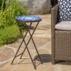 Outdoor Folding Accent Table With Glass Top And Iron Frame - White / Blue - Image 8
