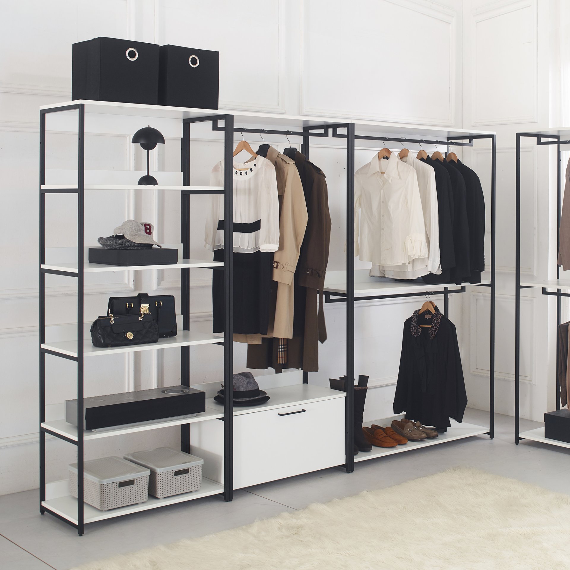 Fiona - Freestanding Walk In Wood Closet System With Metal Frame Melamine - White - Image 4