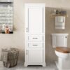 Freestanding Bathroom Vanity Tall With Damping Hinge Doors, Adjustable Shelves - White - Image 2
