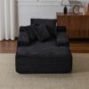 Oversized Chaise Lounge Chair Cozy Cloud Couch, Plush Corduroy Upholstered Sleeper Sofa Daybed With 3 Throw Pillows And Wide Armrest For Living Room - Black - Image 4